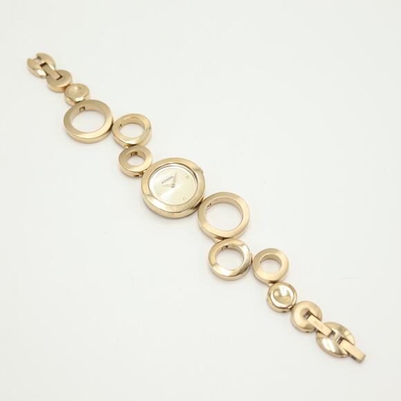 Fossil Gold Tone 25mm Textured Dial Watch Circle Link Bracelet with New Battery - Picture 12 of 14